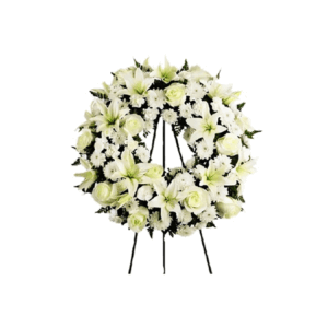 Corona de Rosas y Liliums Blancos